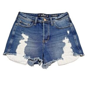 Hollister High-Rise Boyfriend Distressed Denim Shorts Size 3 Blue Stretch Preppy